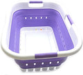 SAMMART 41L Collapsible 3 Handled Plastic Laundry Basket - Foldable Pop Up Storage Container/Organizer - Portable Basket - Space Saving Hamper/Basket (3 handled rectangular, White/Lt. Purple) by SAMMART