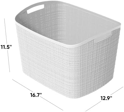 Curver Set of 2 XL 30.5L Jute Decorative Plastic Organization and Storage Baskets - Perfect Bins for Home Office, Closet Shelves, Kitchen Pantry and All Bedroom Essentials, White - Image 2