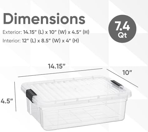 Superio 7.4 Quart Clear Plastic Storage Bin with Lid, Stackable Organizer Box, BPA-Free Storage Container for Home, Garage, School & Office, 10 Pack - Image 2