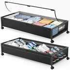 Under Bed Storage Containers with Wheels 2 Pack Underbed Shoe Storage Bedroom Storage Bins Organizer Large Capacity Under Bed Storage with Lid for Clothes Shoes Toys Blankets (Black) by LeArex