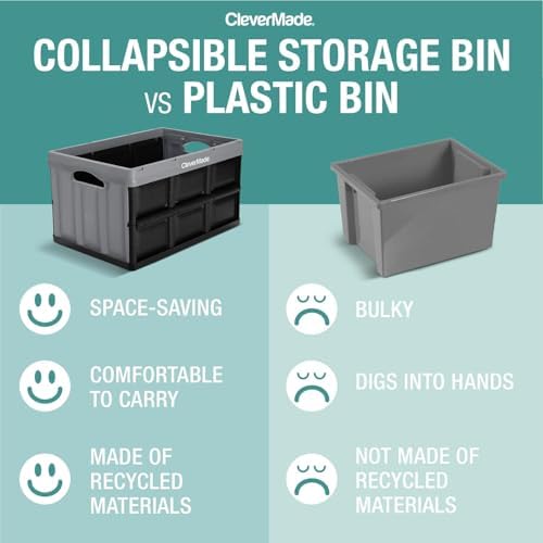 CleverMade Collapsible Storage Bins, 32L 3 Pack, 66 lb Stackable, Obsidian - Image 3