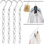 Space Saving Hangers, 4 Pack Metal 7-Loop Clothing Chain Hanger Organizer, Collapsible Closet Space Saver for Clothes, Small Closet Organizers and Storage for Dorm, Home, RV, Travel, Wrinkle Reducing by Hydro2Go