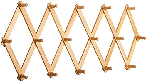 SKOLOO Accordion Wall Hanger with 16 Hooks, Modern Expandable Coat Rack Hat Rack for Wall, Solid Wooden, Natural Color by SKOLOO