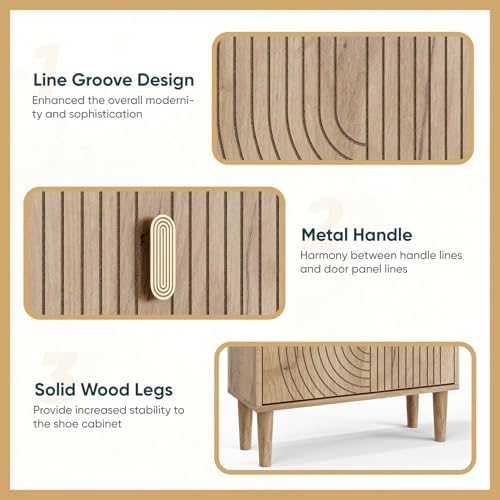 Shoe Cabinet Storage for Entryway with 2 Flip Drawers, Narrow Shoe Cabinet for Entryway, Hidden Slim Shoe Organizer Rack Cabinet (Natural, 23.6" W) - Image 6