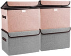 Bagnizer Linen Fabric Foldable Storage Cube Bin Organizer Basket with Flip-Top Lid & Handles, Large Clothes Blanket Box for Home, Office, Closet, Gray & Pink, 4 Pack 14.6 x 9.5 x 9.5” by Bagnizer
