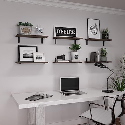 WOPITUES Floating Shelves Set of 6 for Wall Decor & Storage, Dark Brown - Image 7