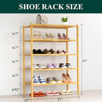 Smiry Bamboo Shoe Rack, 14 Vertical Slats, 5 Tier - 26.8" Wide, Natural - Image 2