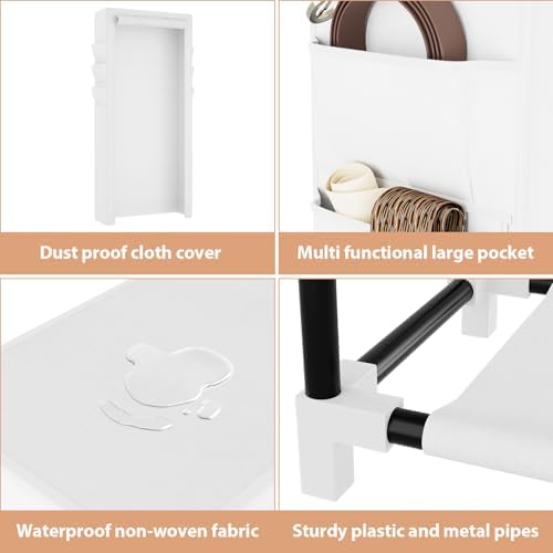 VTRIN Vertical Narrow Shoe Rack Organizer Tall Shoe Rack for Closet Entryway 10 Tier Non-Woven Cover Shoe Shelf Holds 36-41 Pairs Free Standing Shoe Storage Cabinet with Dustproof Cover, White - Image 4