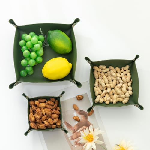3 packs PU Leather Tray in 3 Sizes Jewelry Tray Glossy Leather Desk Organizer Leather Catchall Tray for Jewelry/Key/Coin/Sun Glasses/Watch/USB Cables etc. (Avocado green) - Image 3
