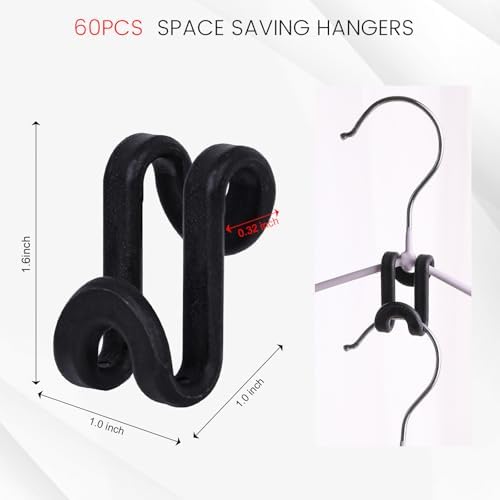 Hanger Hooks Space Saving, 60 PCS Clothes Hanger Connector Hooks | Closet Space Savers for Hanging Clothes, Black - Image 2