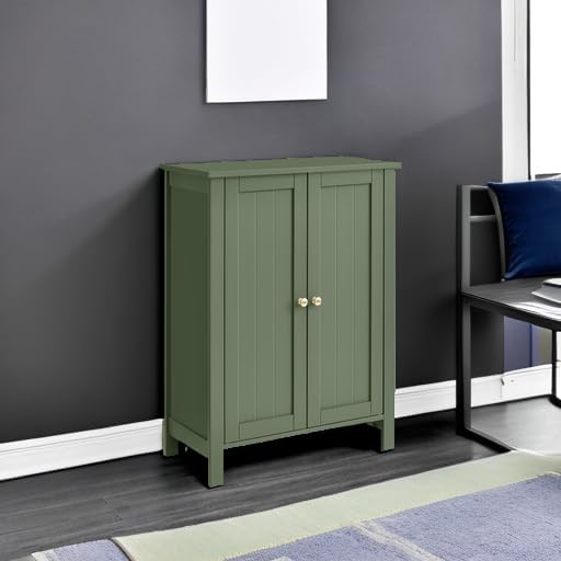 VASAGLE Bathroom Floor Storage Cabinet, 2 Adjustable Shelves, Forest Green - Image 5