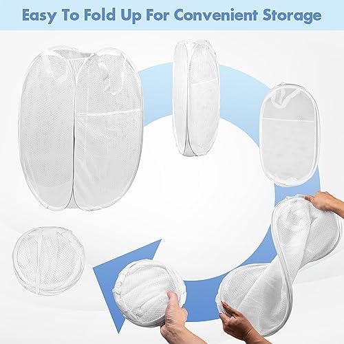 2 Pack Pop Up Laundry Hampers, 70 L Collapsible Foldable Mesh Basket, White - Image 5