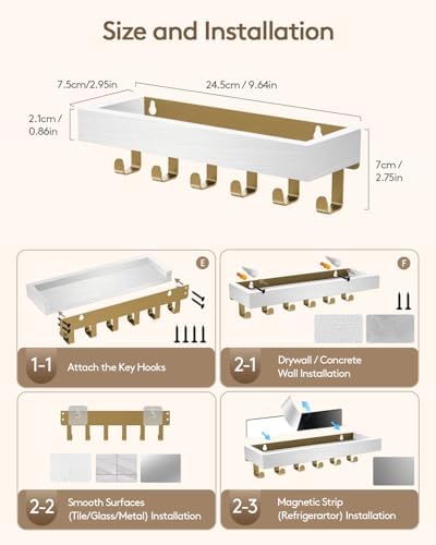 Key Holder Wall Mount Magnetic Adhesive, Key Hooks Rack with Shelf - Image 2