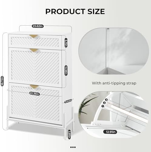 Shoe Cabinet with 2 Flip Drawers, Narrow Entryway Rack, White - Image 2