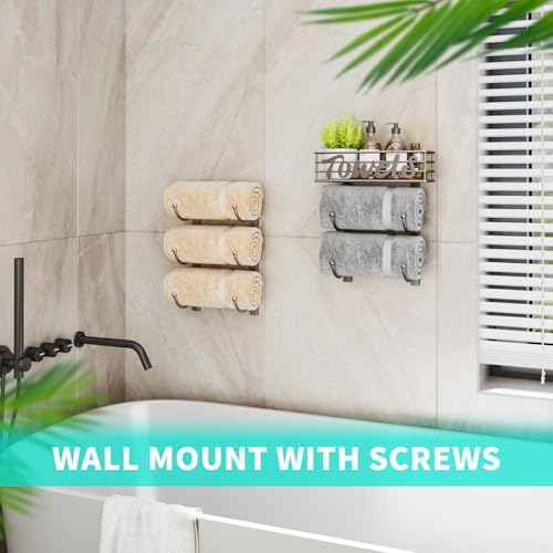 HapiRm Towel Racks for Bathroom Storage - 6 Tier Over The Door & Wall Mount Rolled Towel Storage Organizer Holder with Metal Shelf Basket for Small Bathroom, Camper, Rv - Patented - Image 5