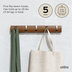 Umbra Flip Coat Rack, Wall Mounted 5-Hook Space Saving, Walnut/Gold - Image 5
