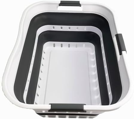 SAMMART 42L (11 gallon) Collapsible Plastic Laundry Basket - Foldable Pop Up Storage Container/Organizer - Space Saving Hamper/Basket (1, White/Steel Gray) - Image 4