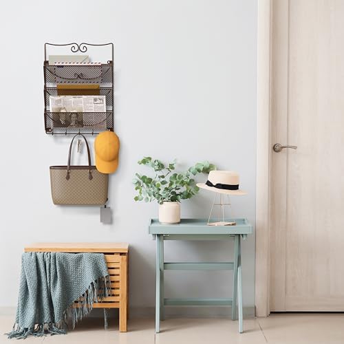 Deco Brothers Wall Mail Organizer with 5 Key Holder, 3 Tier, Bronze - Image 2