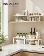 SONGMICS Set of 2 Metal Spice Racks, Stackable Expandable Shelf Risers - Image 3