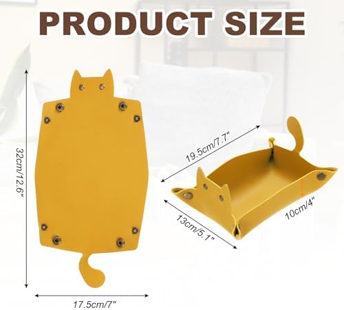 uxcell Leather Valet Tray, Folding Jewelry Tray Organizer Travel Dish Plate Desk Organizer for Women and Men Storage Jewelry Keys Wallet Coin, Yellow - Image 2