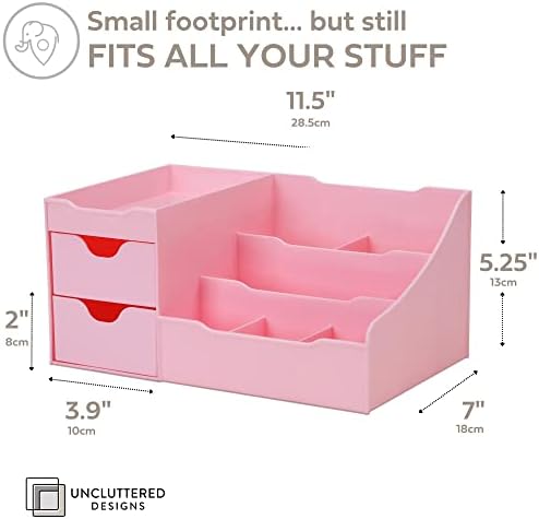 Uncluttered Designs Makeup Organizer With Drawers - Cute Kawaii Countertop Storage for Cosmetics, Pretty Vanity Holder for Perfume, Skincare, Brush, Lipstick, Nail Polish and other Accessories (Pink) - Image 4