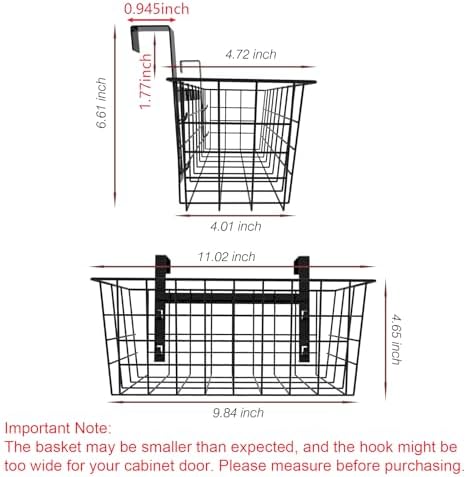 MaraFansie Basket with Hook, Grid Storage Basket, Over the Cabinet Door Organizer, Wire Hanging Basket with Hook Over the Railing, Under Sink Kitchen Cabinet, Pantry, Bathroom, Black, 2 Pack - Image 5