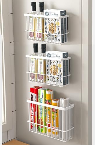 3 Piece Kitchen Cabinet Door Storage Box,Self Adhesive Wall Mounted Storage Boxes,Wardrobe/Bathroom/Refrigerator Small Items Organizer Storage Box (White3) - Image 3