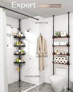 ALLZONE Corner Shower Caddy Tension Pole, Extendable Rustproof Stainless Steel Pole & 4-Tier Adjustable Shelves for Easy Drainage and Built-to-Last Stability, 34 to 116 Inches, Black - Image 3