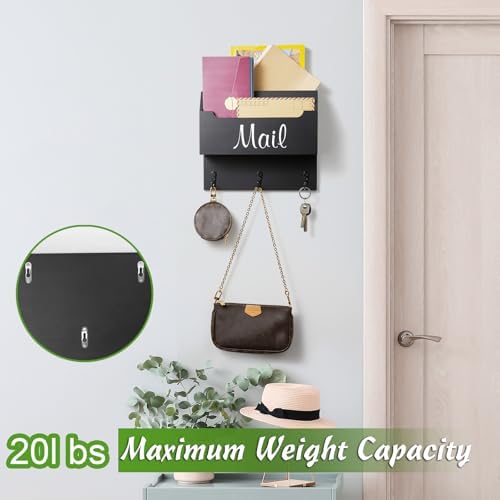 DRASTAR Mail Organizer Wall Mounted, Wooden Mail Sorter & Key Holder for Wall, Hanging Mail Organizer, Black Mail Basket for Home Office - Image 5