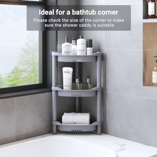 ELYKEN Corner Shower Caddy Standing, 3 Tier Plastic Shower Organizer, Grey - Image 6