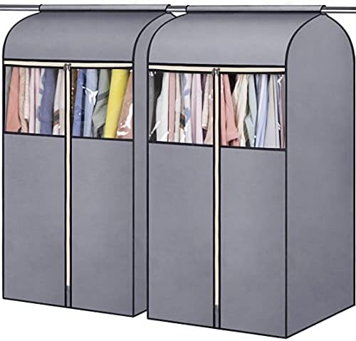 SLEEPING LAMB 43'' Garment Bags for Closet Storage with Zippers Completely Closed Wardrobe for Hanging Clothes Suits Coats Cover, 2 Packs, Grey(Hanging Rod Not Included) by SLEEPINGLAMB