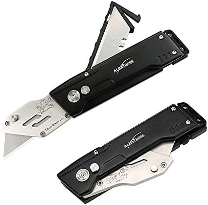 ALBATROSS UPK003 Folding Pocket Utility Knife,Quick Change Blades,Black Aluminum Handle, Blade Storage in Handle Design,5 Extra Blade Included, Used for Cartons, Cardboard and Boxes by ALBATROSS