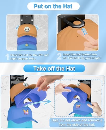 2 Pack Hat Organizer for Baseball Caps, Strong Adhesive Hat Rack for Wall, Multilayer Hat Storage Display Holder for Door Closet, Cap Organizer Storage Wall Mounted Hat Hooks Hold up to 18 Hat (Black) - Image 6
