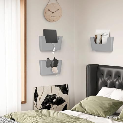 YOHOM Adhesive File Holder Plastic Document Folder Door No Drilling Mount Mail Magazine Organizer A4 Filing Envelopes Folder, Office Wall Mount Single Pocket(GREY, 3 PCS) - Image 5