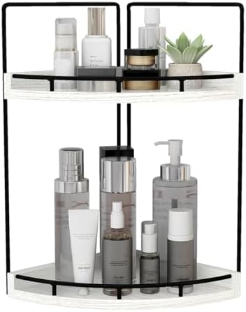 Dorhors 2-Tier Rustic White Corner Bathroom Shelf by Dorhors