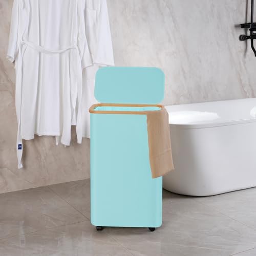 efluky Slim Laundry Hamper with Wheels, Narrow Laundry Basket with Lid and Removable Bag, Aesthetic Dirty Clothes Hamper on Wheels for Laundry Room, Bedroom, Dorm and Bathroom, 75L Beige - Image 5