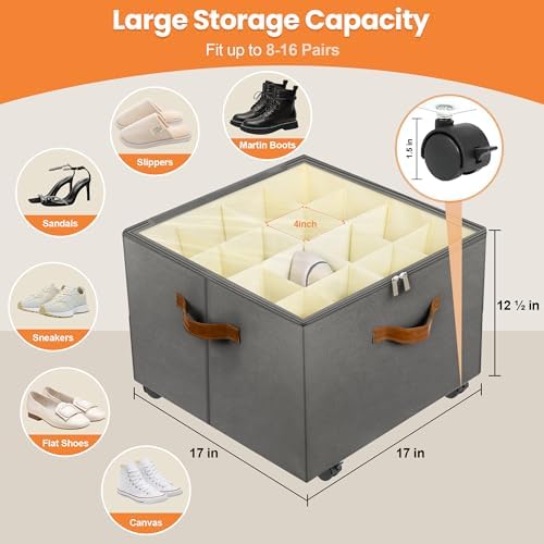 Foyego Shoe Organizer for Closet, Shoe Storage with Wheels, Gray - Image 3