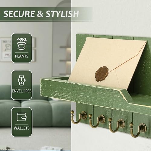 Rebee Vision Key Holder Wall Mount with Shelf &7 Hooks for Entryway, Green - Image 5