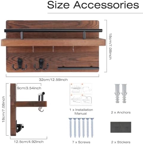 OurWarm Wall Mounted Key Holder/Hangers for Wall Decorative with 5 Key Hooks, Wooden Mail Rack Organizer with Shelf, Rustic Home Decor for Entryway Mudroom Hallway Office, Brown - Image 5
