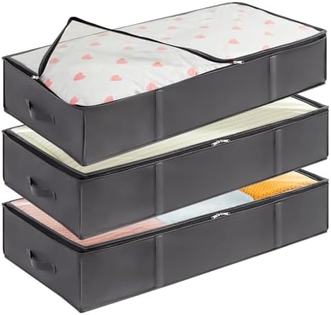 Lifewit 95L 3 Pack Under Bed Storage Containers, Large Capacity Blanket Storage Bags with Reinforced Handle, Organization and Storage for Comforters, Sheets, Clothes, Bedroom, College Dorm, Grey by Lifewit
