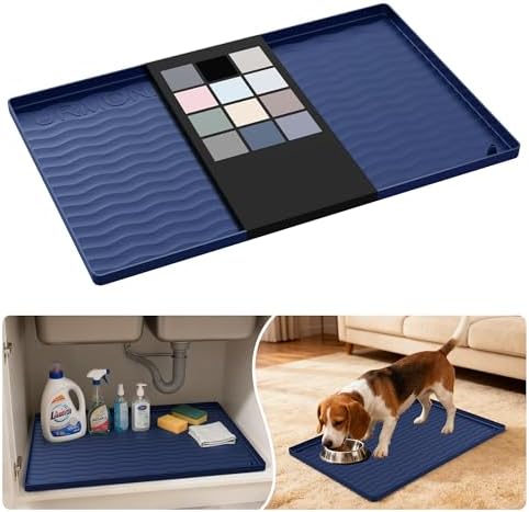 URMONA Waterproof Silicone Under Sink Mat 22'' x 14'' Shelf Liner for Kitchen and Bathroom, Cabinet and Counter Protector, Storage and Organizers, Litter Mat, Pet Cat Puppy Essentials(Navy) by URMONA