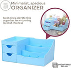 Uncluttered Designs Makeup Organizer With Drawers - Modern Countertop Storage for Cosmetics - Chic Vanity Holder for Cologne, Skincare, Brush, Lipstick, Nail Polish Organization & Display (Blue) - Image 2