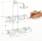 Adjustable Hanging Shower Caddy for Handheld Showerhead, Rustproof Aluminum Over Shower Head Organizer, Renter-Friendly No-Swing Storage for Tall Bottles & Soap, 2-Tier, Black - Image 2