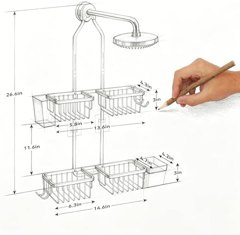 Adjustable Hanging Shower Caddy for Handheld Showerhead, Rustproof Aluminum Over Shower Head Organizer, Renter-Friendly No-Swing Storage for Tall Bottles & Soap, 2-Tier, Black - Image 2