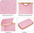 Slim Laundry Basket,60L Laundry Hamper with Lid, Tall Hamper for Laundry,Dirty Cloth Hamper with Bamboo Handle for Toys,Towels, Clothes Organizing,Pink - Image 2