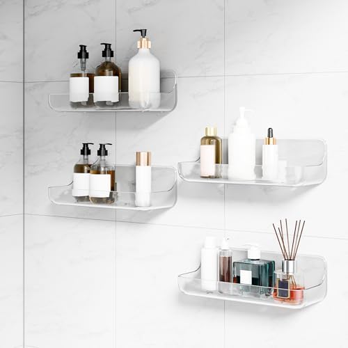 Adhesive Bathroom Shelves, 4 Pack Acryilc No Drill Stick on Shelf by Kawfle