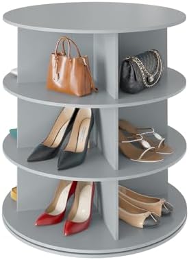SpaceAid 3 Tier Rotating Shoe Rack Tower, Spinning Shoe Display Lazy Susan, Revolving 360 Shoe Rack Storage Round Carousel, Vertical Handbag Rotate Shoes Closet Organization (3-Tier Gray) by SpaceAid