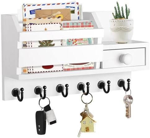 VIS'V Key Holder Wall Mount, Wooden Mail and Key Organizer, White by VISV