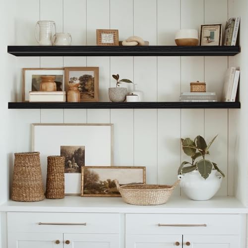 QEEIG Floating Shelves for Wall 55.1" Extra Long - Wall Mounted Shelf Bathroom Kitchen Living Room Bedroom Farmhouse Home Decor Display Bookshelf Large 55.1 x 9.3 inch Set of 2, Black (008-140B) - Image 2