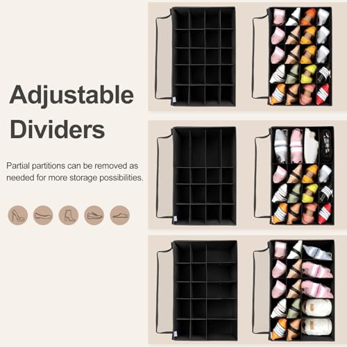 TOPIA HOME Shoe Organizer for Closet 2 Pack, Foldable Shoe Box with Adjustable Divider and Clear Cover, Space Saving Shoe Storage Organizer Cabinet with Reinforced Handles, Fits 40 Pair, Black, TP11B - Image 2